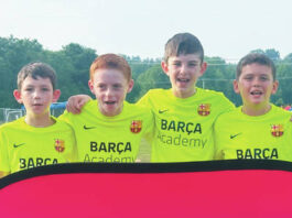 							                                Four members of Mayhem, a local competitive youth soccer team located in Mountain Top, have been invited to play this spring in Barcelona, Spain, at the Barcelona Academy for Soccer. From left: Christopher Mcgeer, Hunter Kruk, Landon Sadowski and Daniel Benyo.                                 Submitted photo					