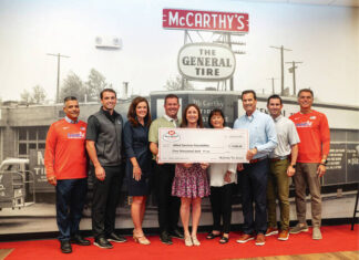							                                Photo ID from left: Jim Brogna, Vice President, Allied Services; Daniel Horn, Vice President Sales, McCarthy Tire; Colleen Doyle, Chief Legal Counsel, McCarthy Tire; Gary Lambert, Vice President Operations, McCarthy Tire; Mary Kate Henry, Human Resources, McCarthy Tire; Kathleen Lambert, CFO, McCarthy Tire; John McCarthy, CEO, McCarthy Tire; Tim Lambert, Controller, McCarthy Tire; Bob Cole, Senior Vice President, Allied Services. 					