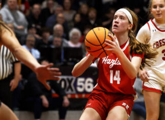 							                                Hazleton Areas Kaitlyn Bindas takes a 3-pointer against Crestwood when the teams played Jan. 5. They meet for the WVC Tournament title at 3 p.m. Saturday at Hazleton Area.                                 Fred Adams | Times Leader file photo					