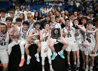 							                                Abington Heights Comets celebrate with their fans after defeating Crestwood for the D2-5A championship.                                 Tony Callaio | For Times Leader					