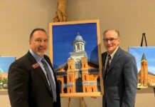 Art auction benefitting Diocese of Scranton ministries will feature paintings of area churches From left: Mark DiPippa, executive director of the Catholic Foundation for the Diocese of Scranton, and Austin Burke, artist/philanthropist and former president of the Greater Scranton Chamber of Commerce, with a painting of St. Thomas Aquinas Church in Archbald. Submitted Photo