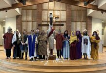 							                                The eighth-grade cast of St. Jude School Living Stations are shown from left: Kai Hong, Noah Prezelski, Colton Kowalski, Rachel Atwal, John Khoury, Michael Ogurkis, Brayden Antonello, Coleman Grandzol, Lily Holtz, Katherine Ventra, Annabelle Schillinger, Elizabeth Decowski and Kadyn Hernandez.                                 Submitted Photo					