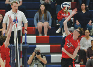 							                                Crestwoods Eric Rinehimer (50) records a kill against Holy Redeemer.                                 Mark Moran | For Times Leader					