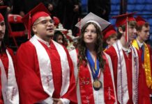 							                                Graduates look to loved ones in the audience during the processional.                                 Sydney Allabaugh | Times Leader					